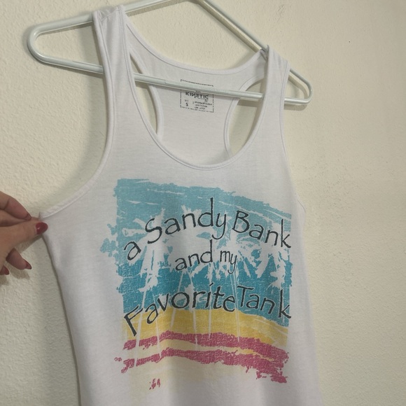 Kinetic "A Sandy Bank and My Favorite Tank" Tropical Graphic Racerback Tank Top - Picture 5 of 7